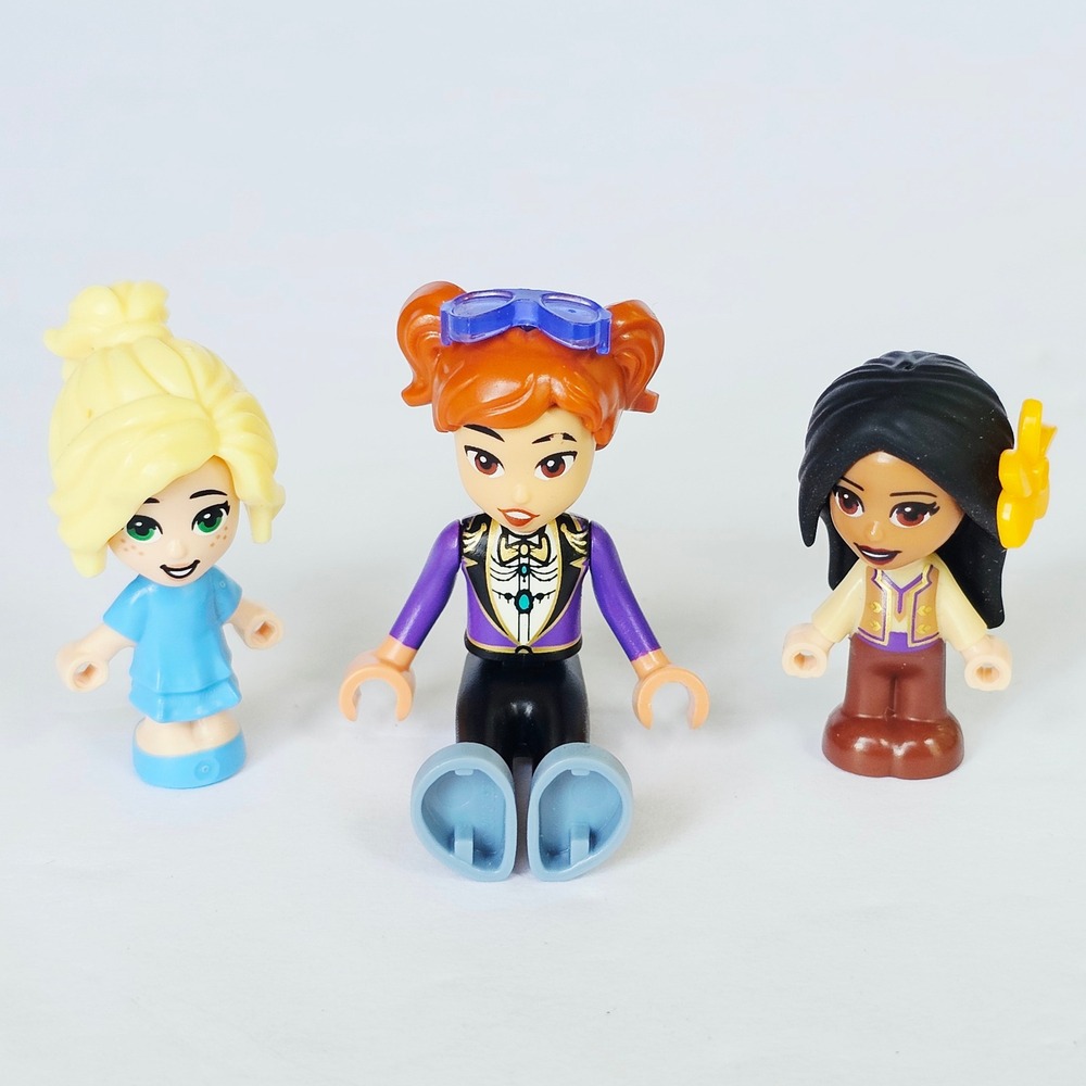 LEGO Friends Mini-doll Hair Pieces Blonde Red Pigtails Black Flower Lot 3pc